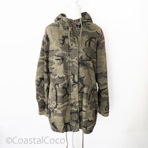 Forever21 Women's L Camo Hooded Jacket Cotton Military Utility Grunge Streetwear